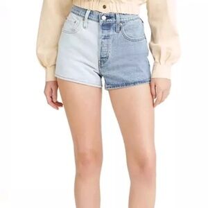 Levi's 501 Of Two Minds Two Tone Blue Denim Shorts Sz 30 Button Fly High Rise